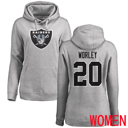 Oakland Raiders Ash Women Daryl Worley Name and Number Logo NFL Football 20 Pullover Hoodie Sweatshirts